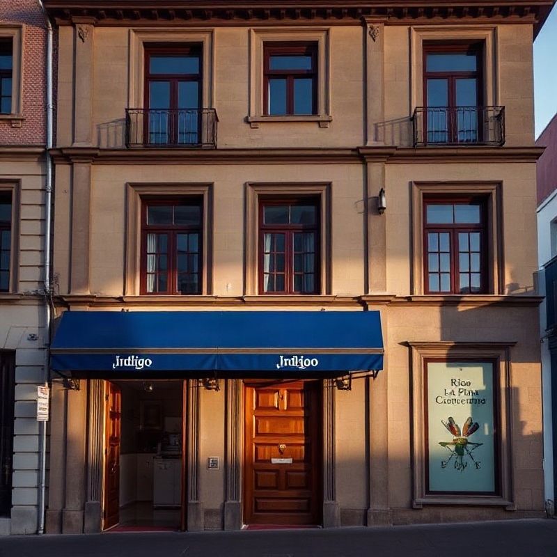 Fachada de un edificio de estilo europeo en Tacuarembó con acento índigo
